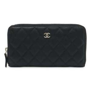 CHANEL Matelassé Coco Mark Round Long Wallet, Caviar Leather, Black, A50097